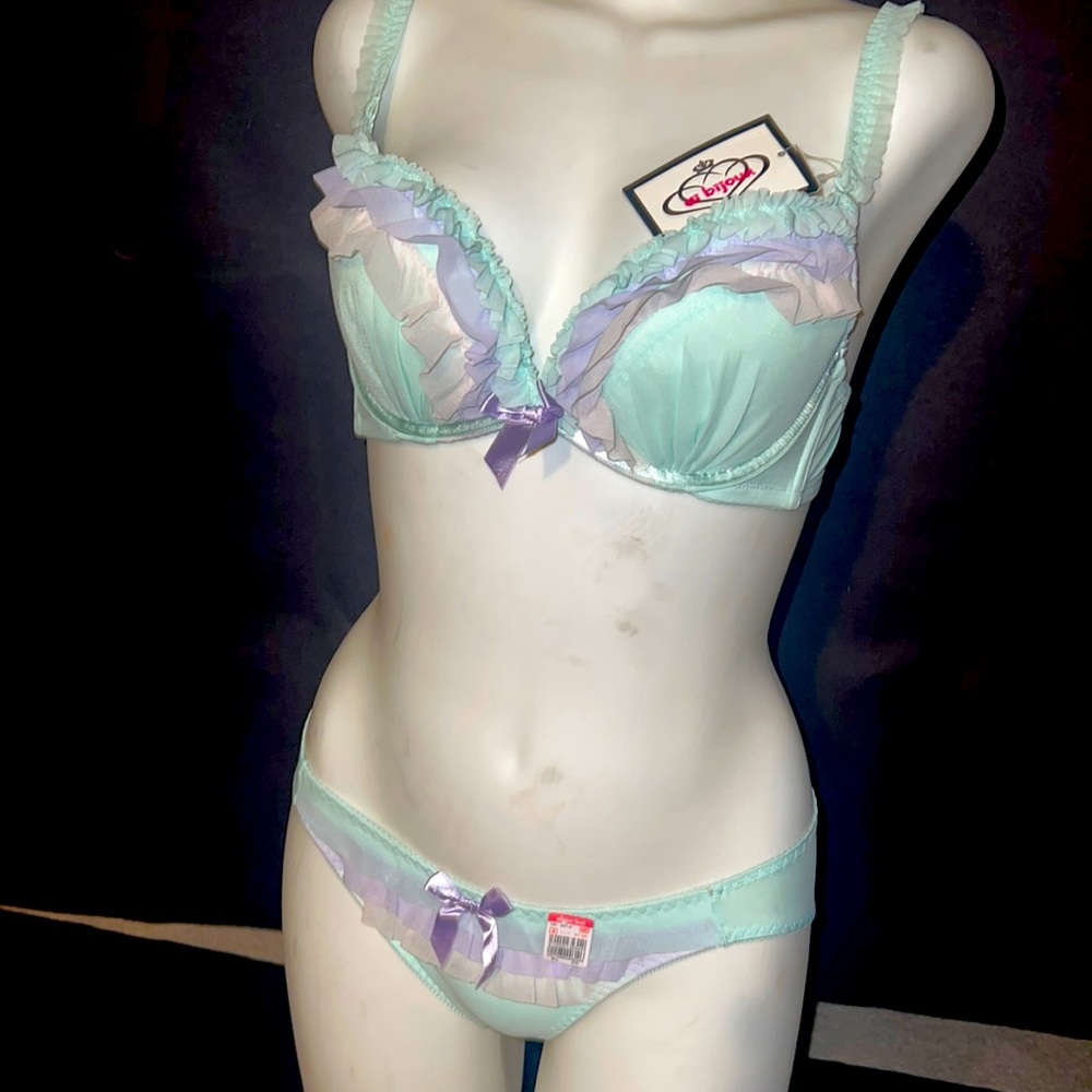 Light Green with pink & lavender chiffon ruffles